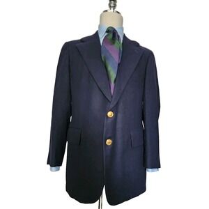 Vtg Polo Ralph Lauren Navy Single Breasted Blazer Flannel Wool Jacket ~43/44R